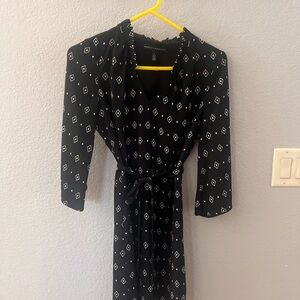 White House Black Market Black and White Wrap Dress with Bishop Sleeves